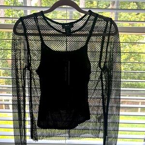 Black Mesh Long Sleeve Top